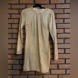 HOLIDAY DRESS - Superdown Sparkle Gold Long Sleeve Dress - Medium